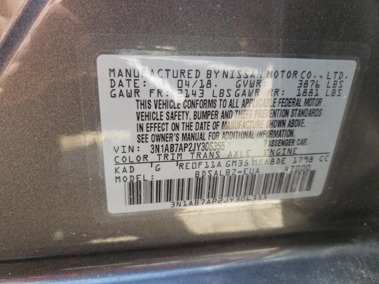 Photo 10 from auction – 2018 NISSAN SENTRA S with VIN 3N1AB7AP2JY306355