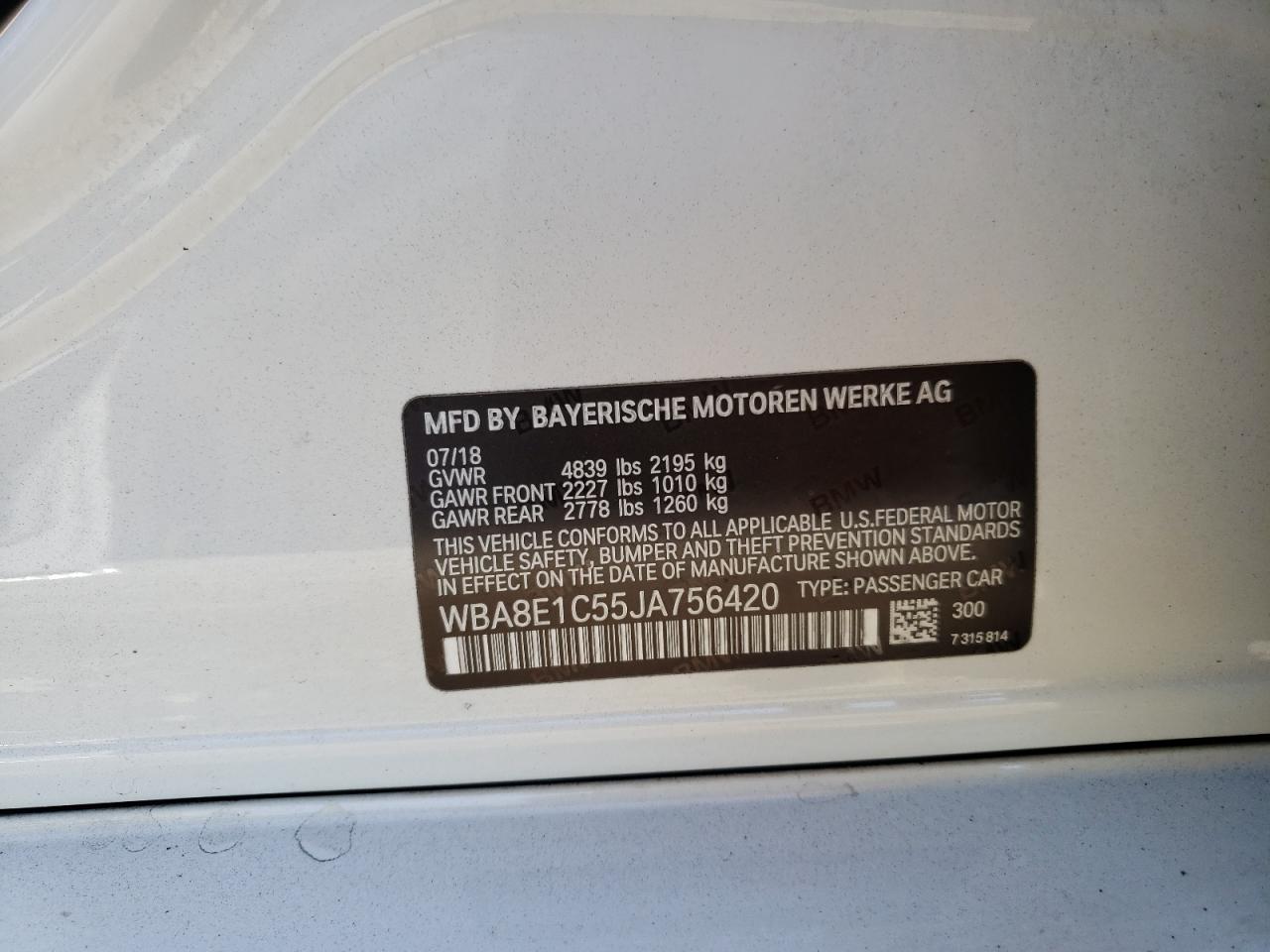 Photo 10 from auction – 2018 BMW 330E with VIN WBA8E1C55JA756420