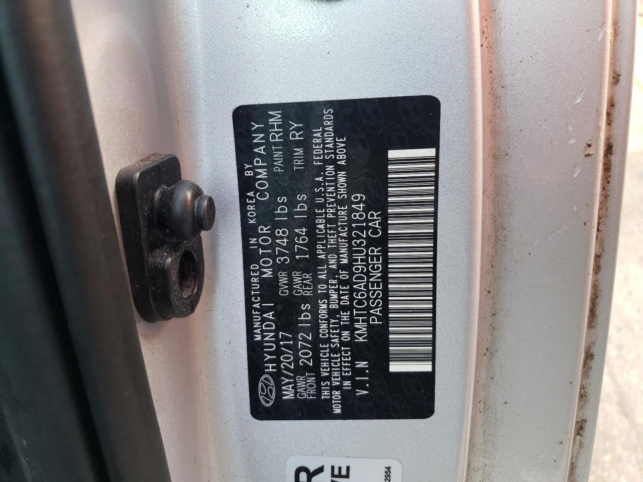 Photo 10 from auction – 2017 HYUNDAI VELOSTER with VIN KMHTC6AD9HU321849