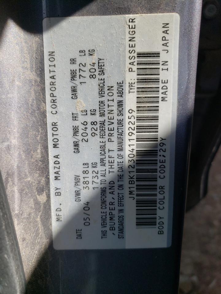 Photo 10 from auction – 2004 MAZDA 3 S with VIN JM1BK123041192259