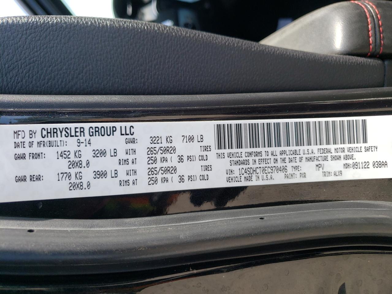 Photo 10 from auction – 2014 DODGE DURANGO R/ with VIN 1C4SDHCT0EC970406