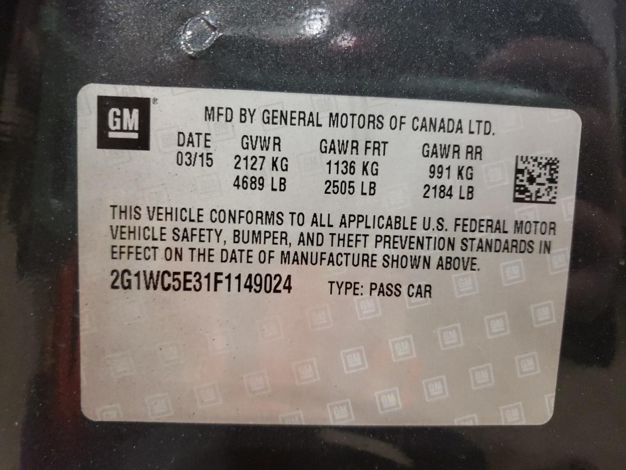 Photo 10 from auction – 2015 CHEVROLET IMPALA LIM with VIN 2G1WC5E31F1149024