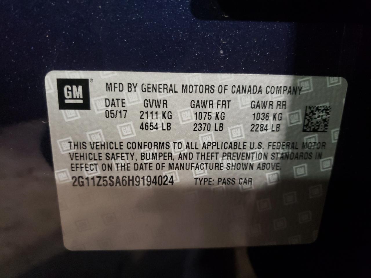 Photo 10 from auction – 2017 CHEVROLET IMPALA LS with VIN 2G11Z5SA6H9194024
