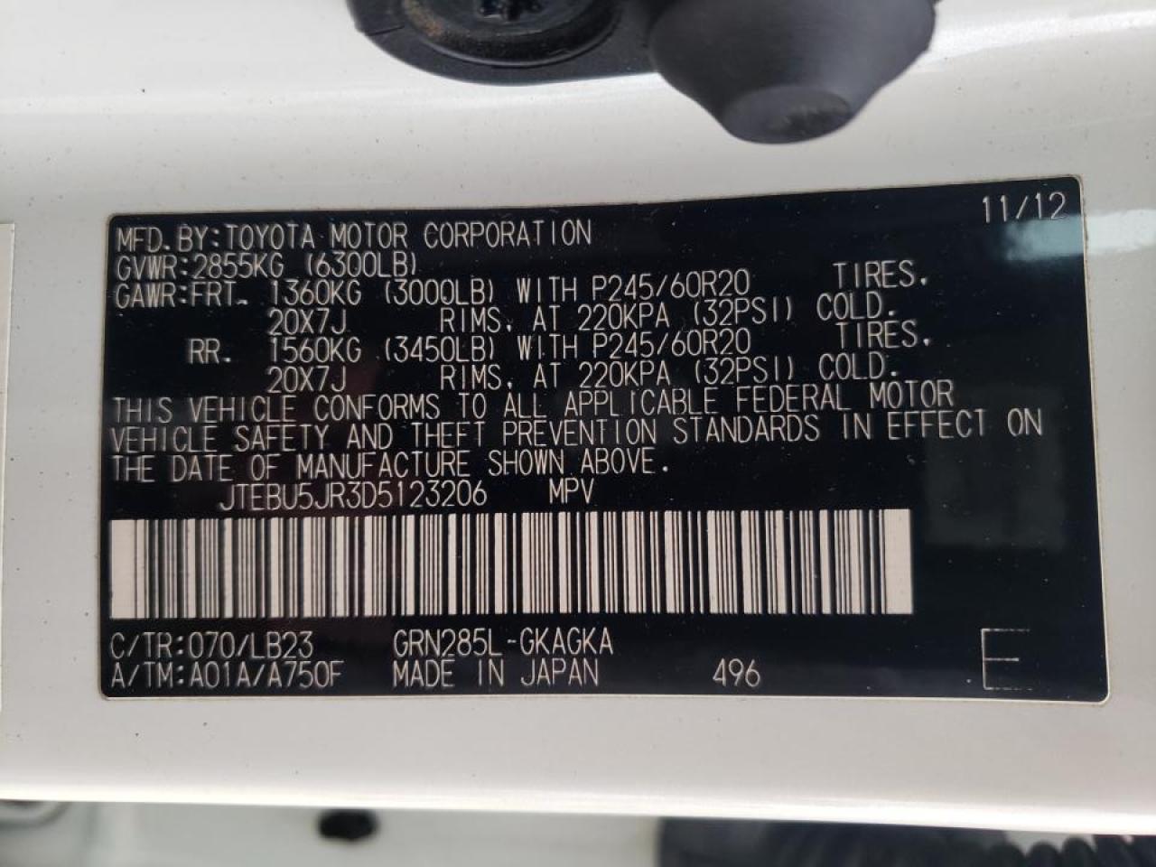 Photo 10 from auction – 2013 TOYOTA 4RUNNER SR with VIN JTEBU5JR3D5123206