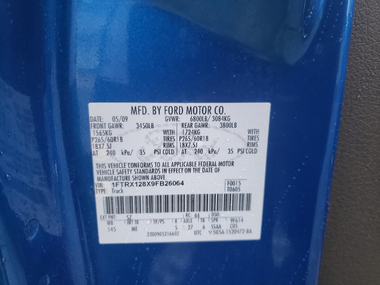 Photo 10 from auction – 2009 FORD F150 SUPER with VIN 1FTRX128X9FB26064