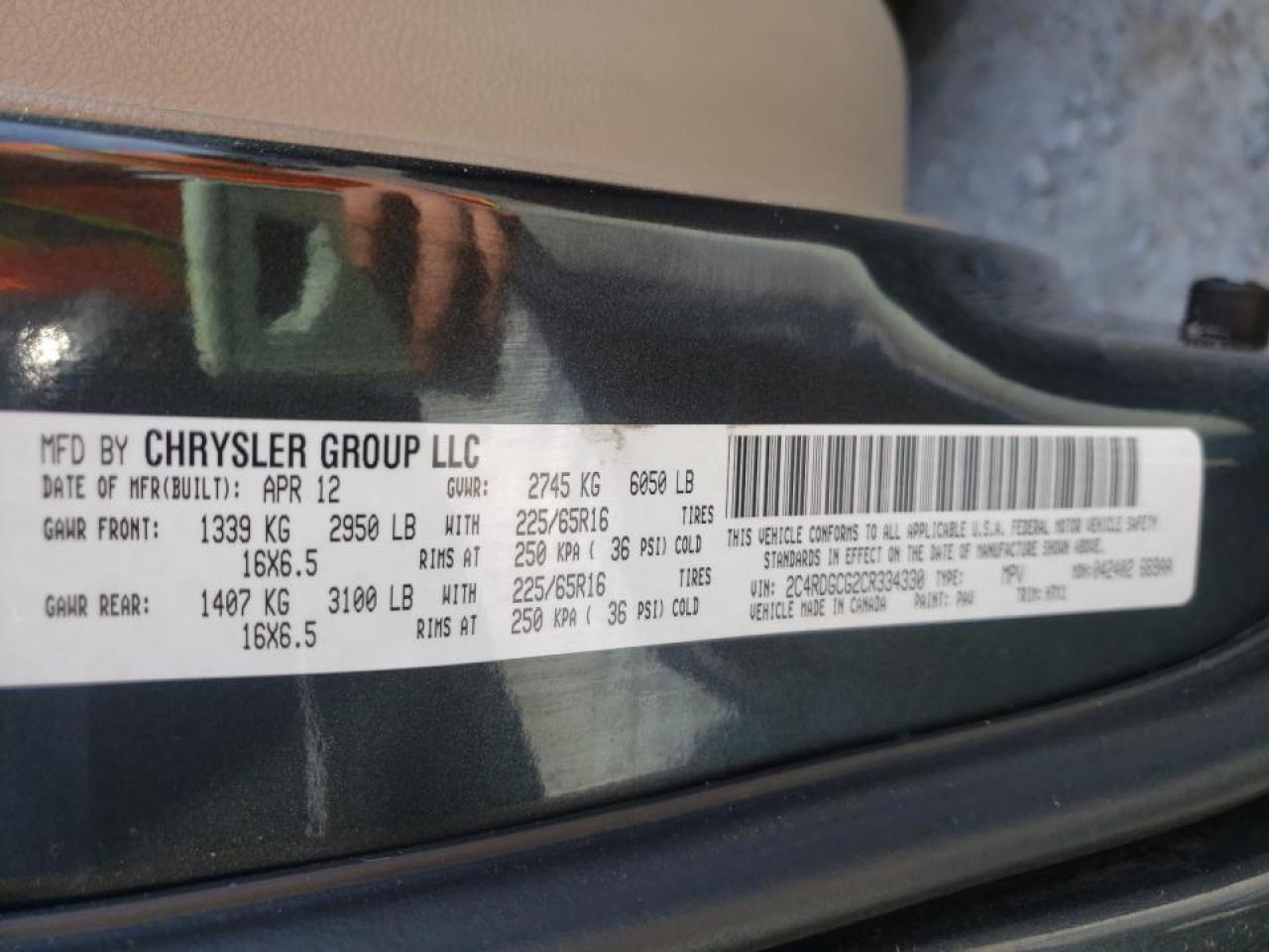 Photo 10 from auction – 2012 DODGE GRAND CARA with VIN 2C4RDGCG2CR334330