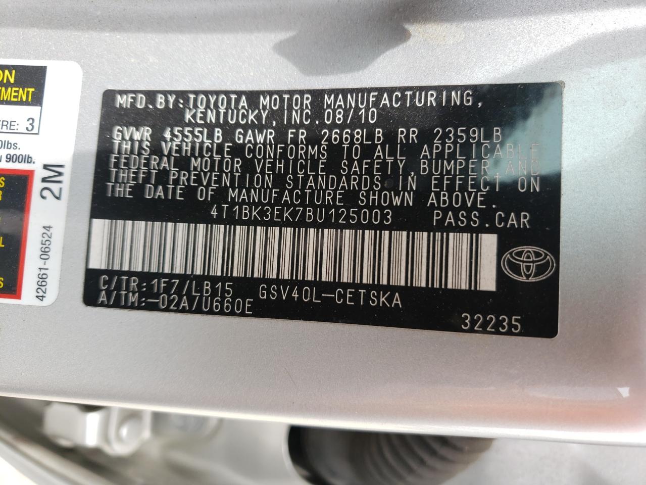 Photo 10 from auction – 2011 TOYOTA CAMRY SE with VIN 4T1BK3EK7BU125003
