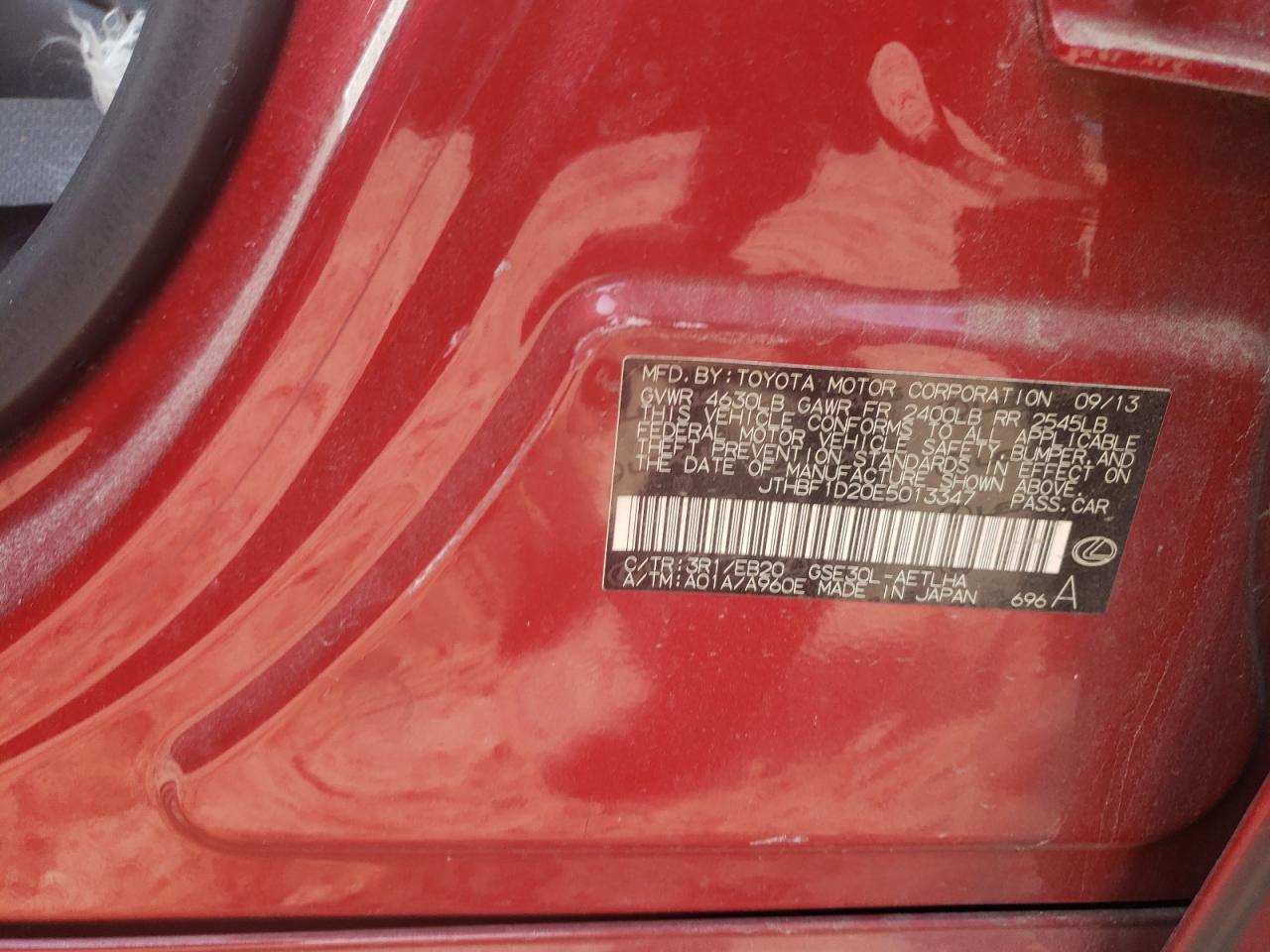 Photo 10 from auction – 2014 LEXUS IS 250 with VIN JTHBF1D20E5013347