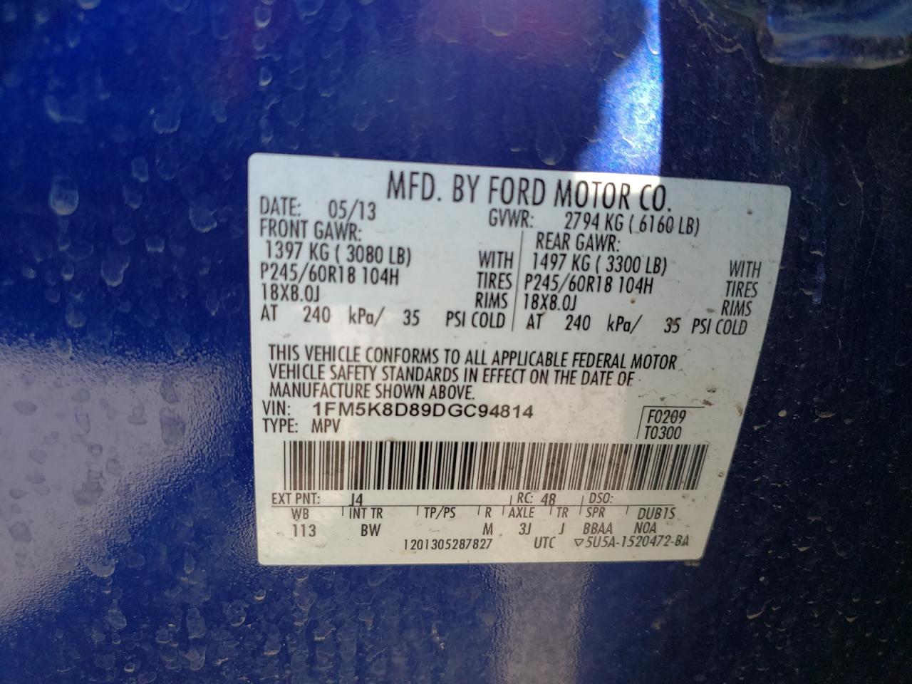 Photo 10 from auction – 2013 FORD EXPLORER X with VIN 1FM5K8D89DGC94814