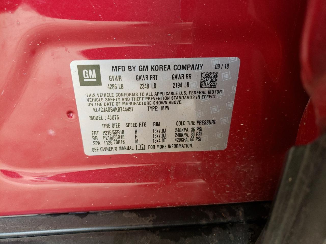 Photo 10 from auction – 2019 BUICK ENCORE PRE with VIN KL4CJASB4KB744457