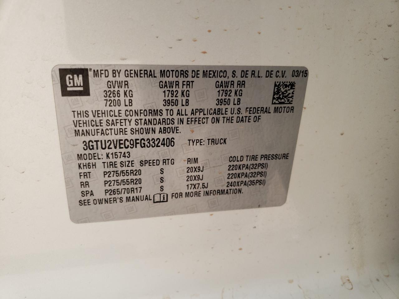Photo 10 from auction – 2015 GMC SIERRA K15 with VIN 3GTU2VEC9FG332406