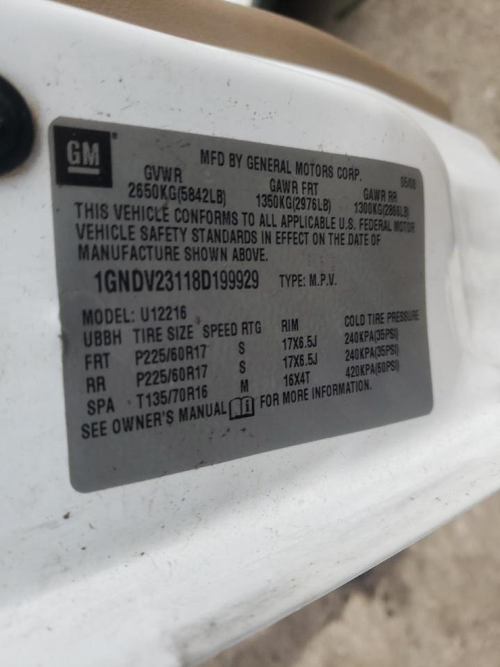 Photo 10 from auction – 2008 CHEVROLET UPLANDER L with VIN 1GNDV23118D199929
