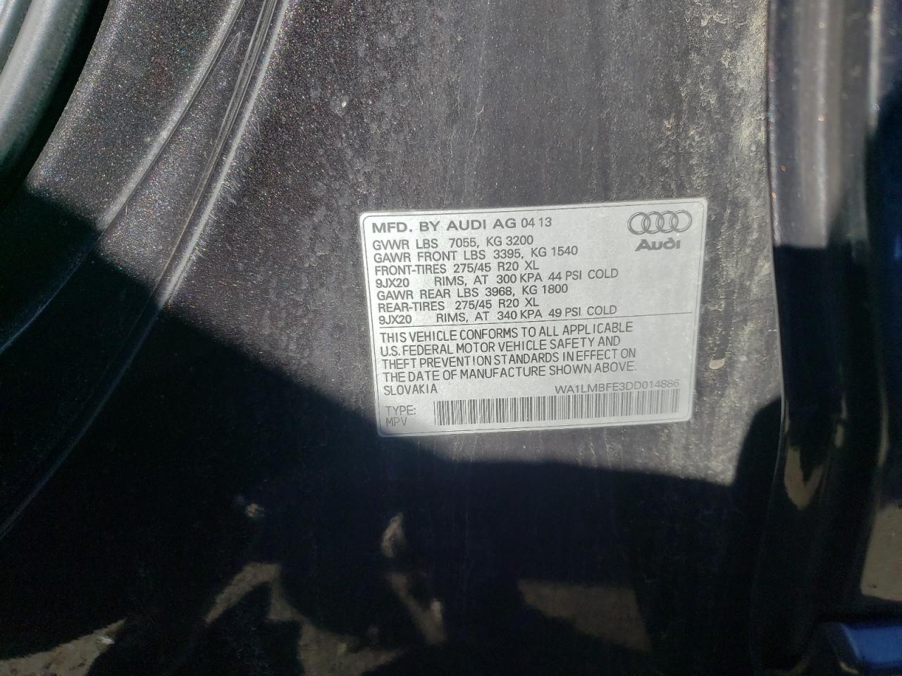Photo 10 from auction – 2013 AUDI Q7 PREMIUM with VIN WA1LMBFE3DD014886