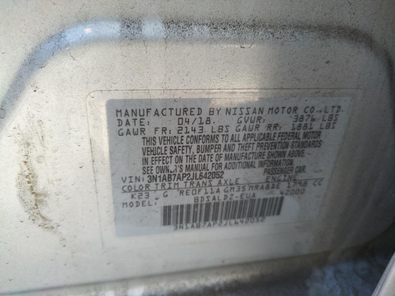 Photo 10 from auction – 2018 NISSAN SENTRA S with VIN 3N1AB7AP2JL642052