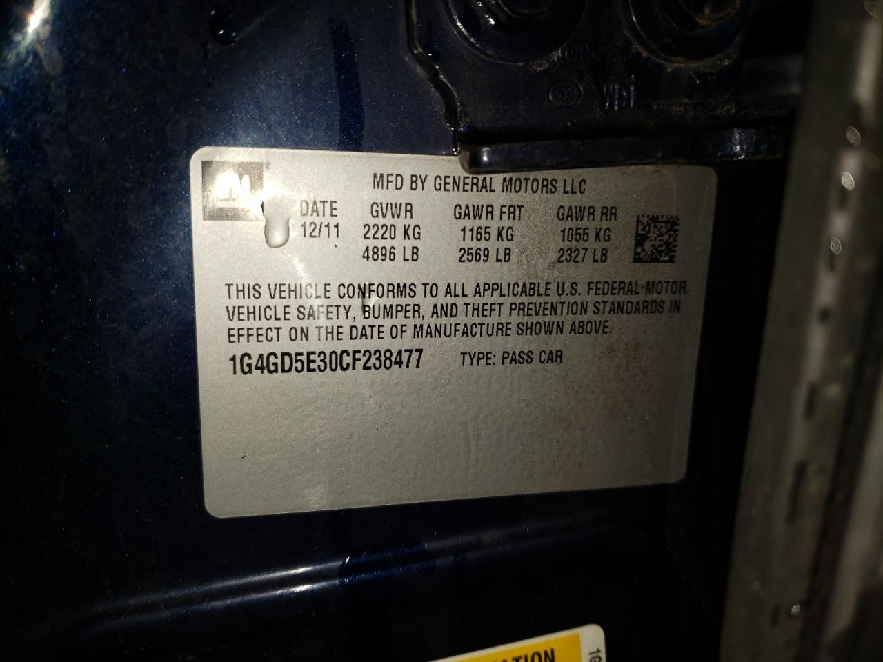 Photo 10 from auction – 2012 BUICK LACROSSE P with VIN 1G4GD5E30CF238477
