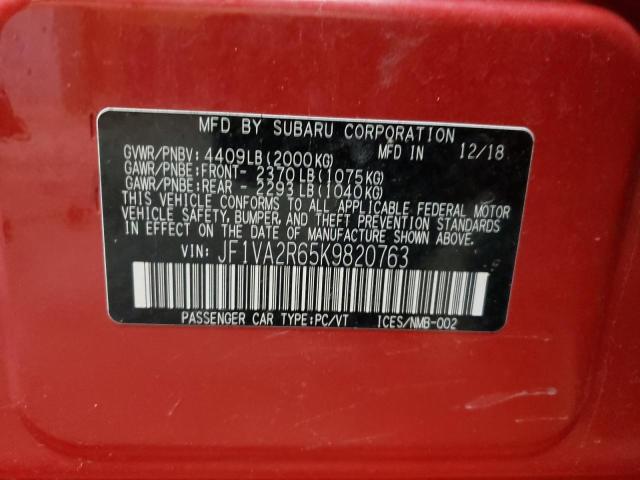 Photo 10 from auction – 2019 SUBARU WRX STI with VIN JF1VA2R65K9820763
