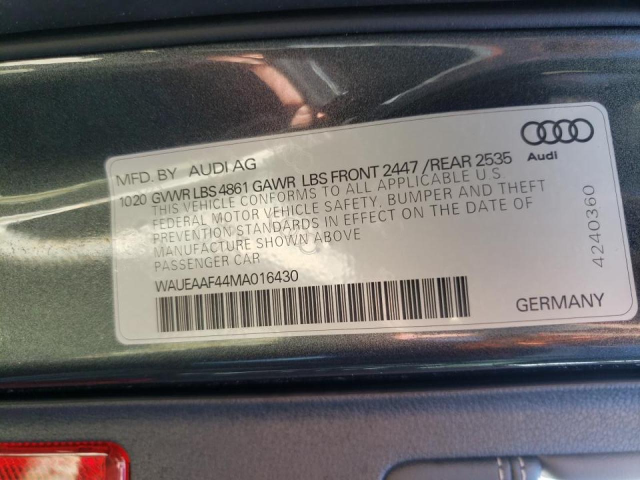 Photo 10 from auction – 2021 AUDI A4 PREMIUM with VIN WAUEAAF44MA016430
