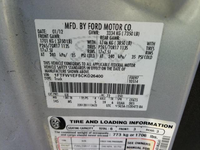 Photo 10 from auction – 2012 FORD F150 SUPER with VIN 1FTFW1EF5CKD26400