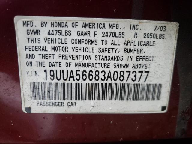 Photo 10 from auction – 2003 ACURA 3.2TL with VIN 19UUA56683A087377
