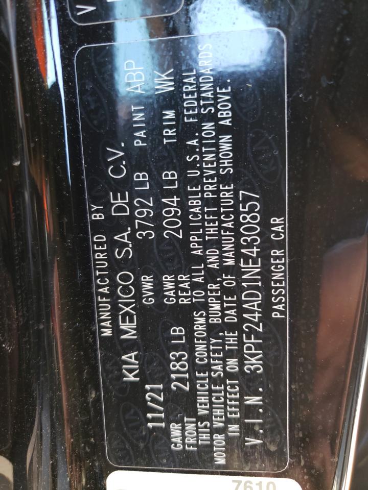 Photo 10 from auction – 2022 KIA FORTE FE with VIN 3KPF24AD1NE430857