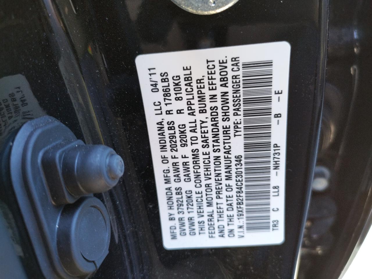 Photo 10 from auction – 2012 HONDA CIVIC EX with VIN 19XFB2F84CE301346