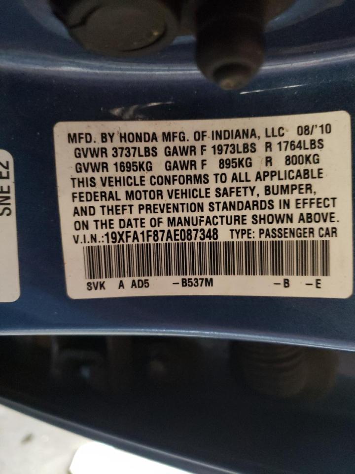 Photo 10 from auction – 2010 HONDA CIVIC EX with VIN 19XFA1F87AE087348