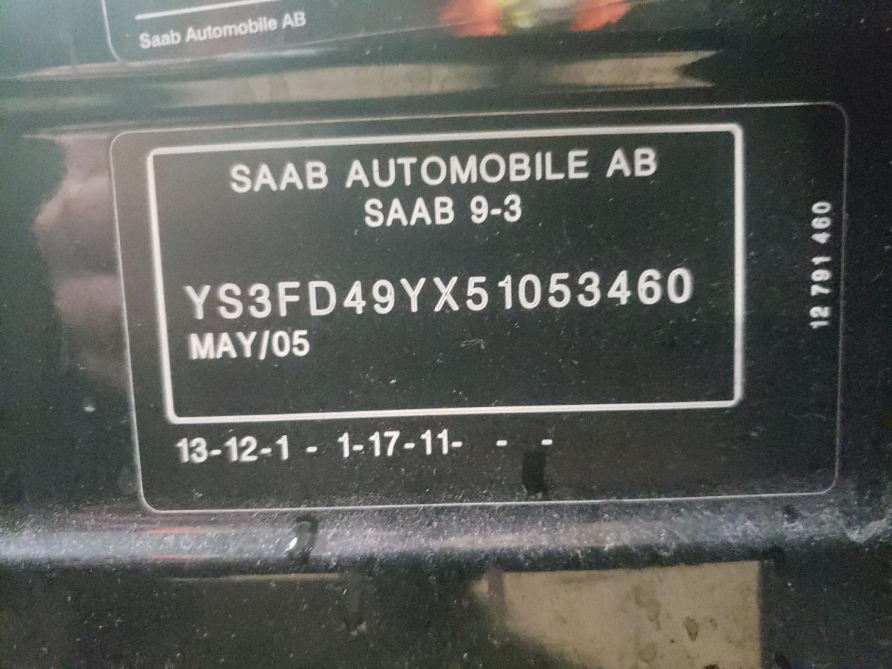 Photo 10 from auction – 2005 SAAB 93 with VIN YS3FD49YX51053460