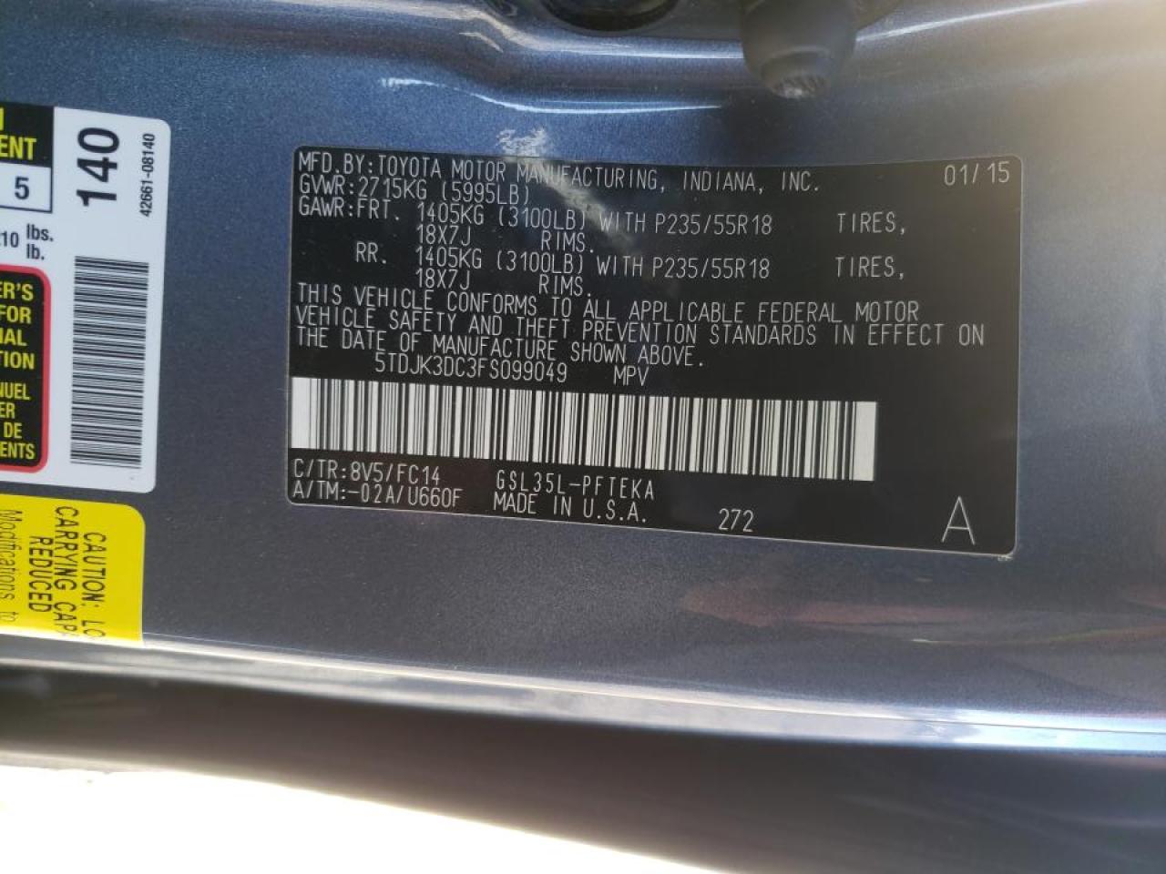 Photo 10 from auction – 2015 TOYOTA SIENNA LE with VIN 5TDJK3DC3FS099049