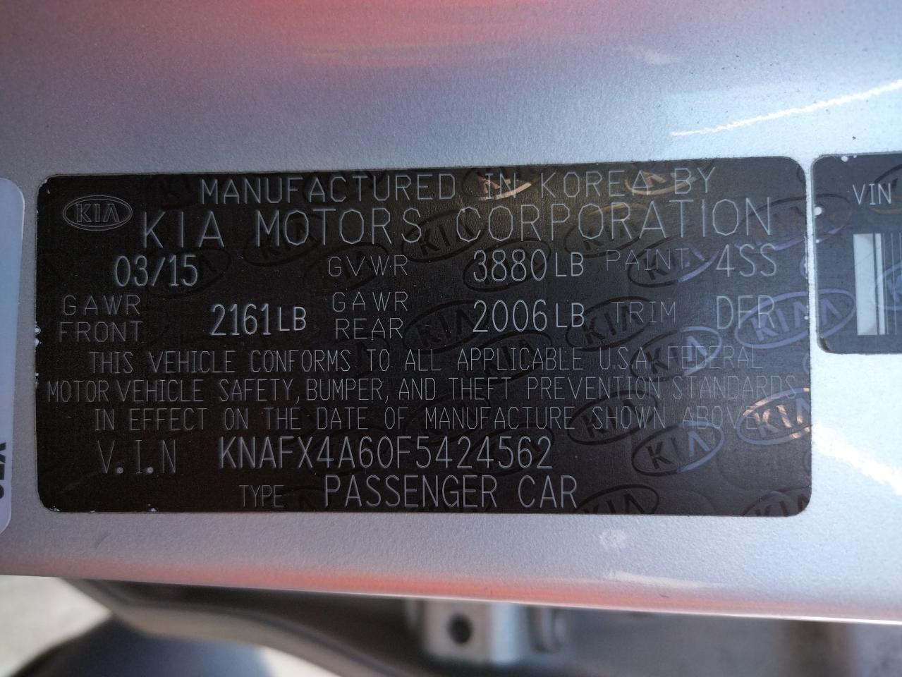 Photo 10 from auction – 2015 KIA FORTE LX with VIN KNAFX4A60F5424562