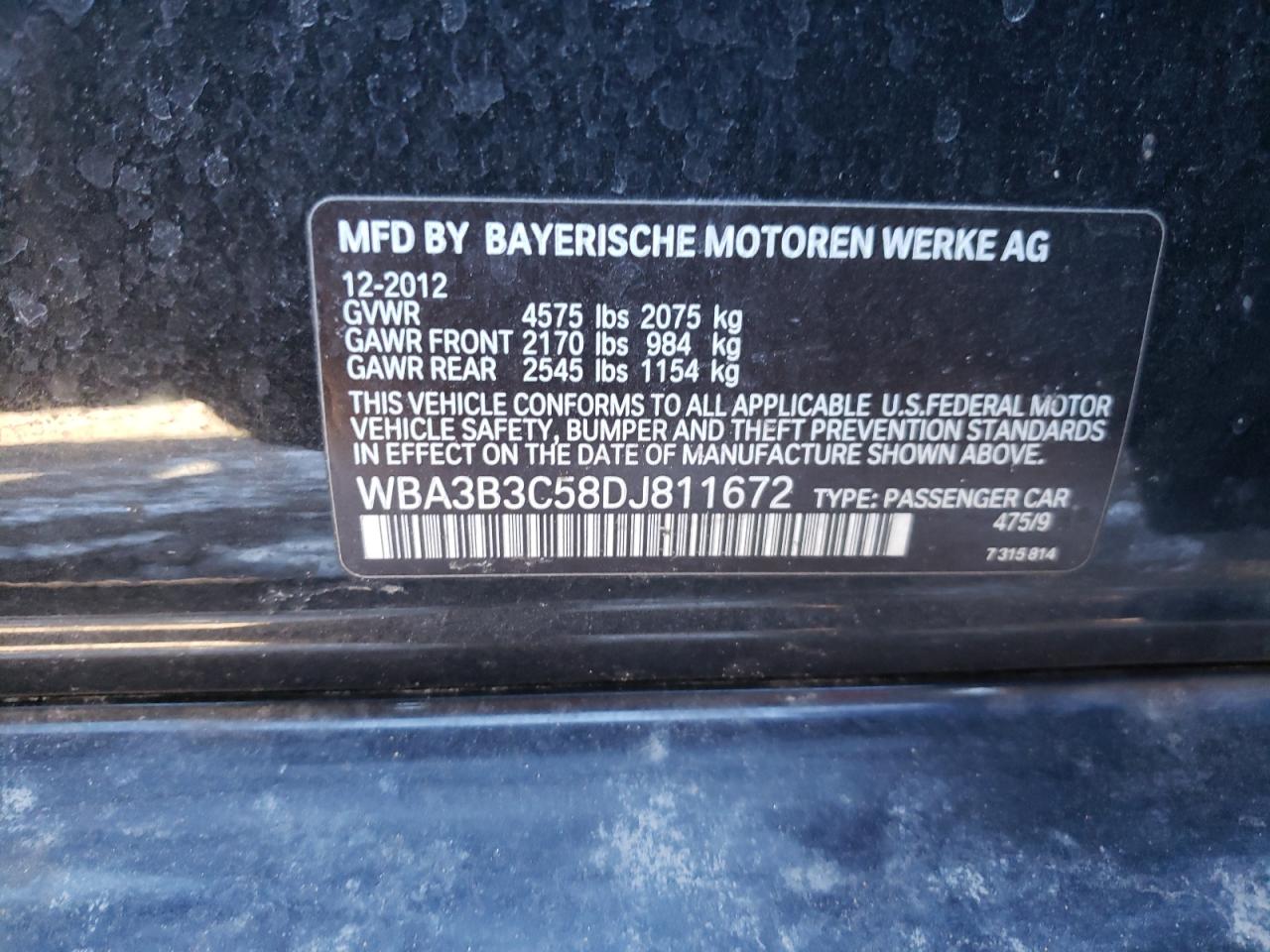 Photo 10 from auction – 2013 BMW 328 XI with VIN WBA3B3C58DJ811672