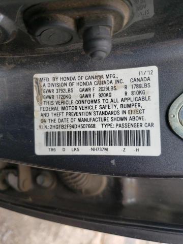 Photo 10 from auction – 2013 HONDA CIVIC EXL with VIN 2HGFB2F94DH507668