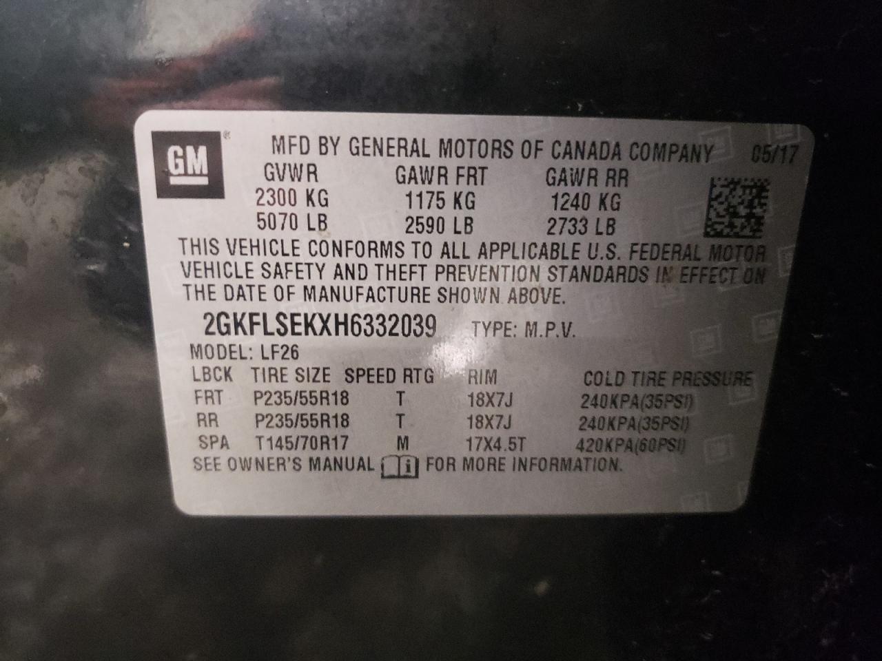 Photo 10 from auction – 2017 GMC TERRAIN SL with VIN 2GKFLSEKXH6332039