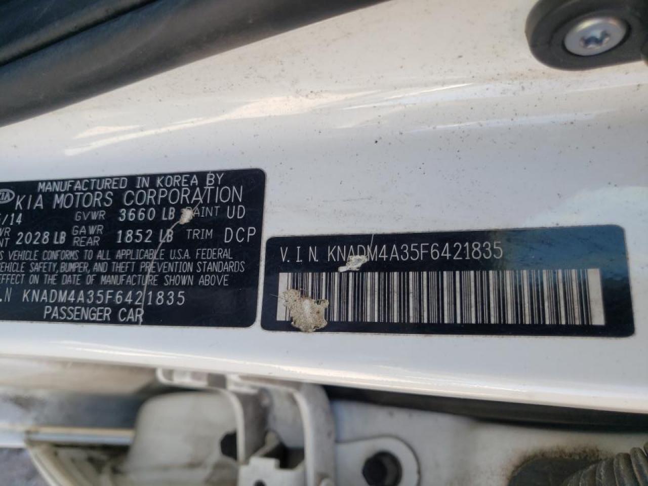 Photo 10 from auction – 2015 KIA RIO LX with VIN KNADM4A35F6421835
