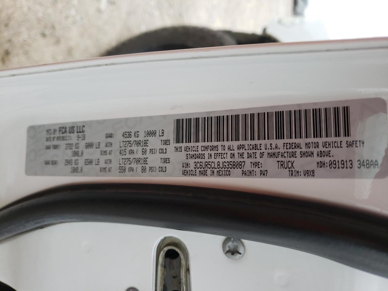 Photo 10 from auction – 2018 RAM 2500 ST with VIN 3C6UR5CL8JG358087