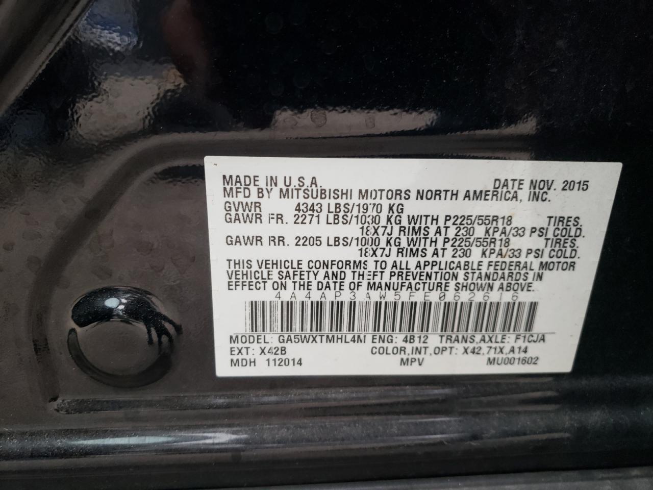 Zdjęcie 10 z aukcji – 2015 MITSUBISHI OUTLANDER z VIN 4A4AP3AW5FE062616