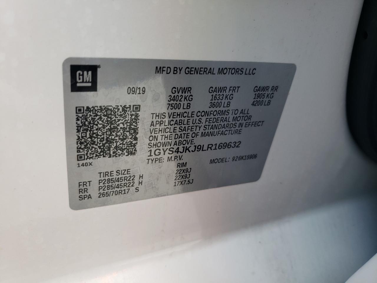 Photo 10 from auction – 2020 CADILLAC ESCALADE E with VIN 1GYS4JKJ9LR169632
