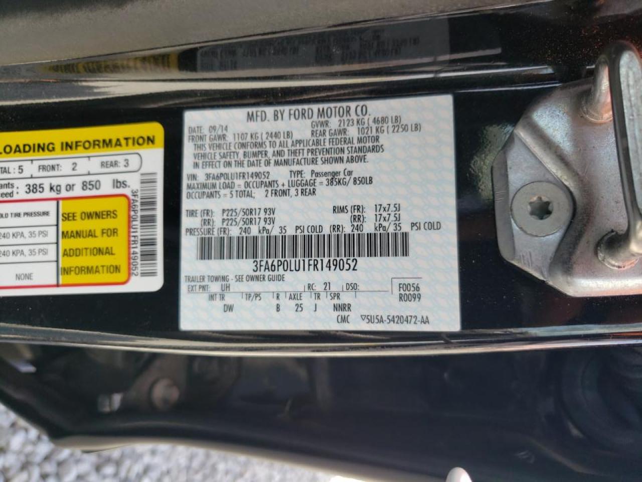 Photo 10 from auction – 2015 FORD FUSION SE with VIN 3FA6P0LU1FR149052