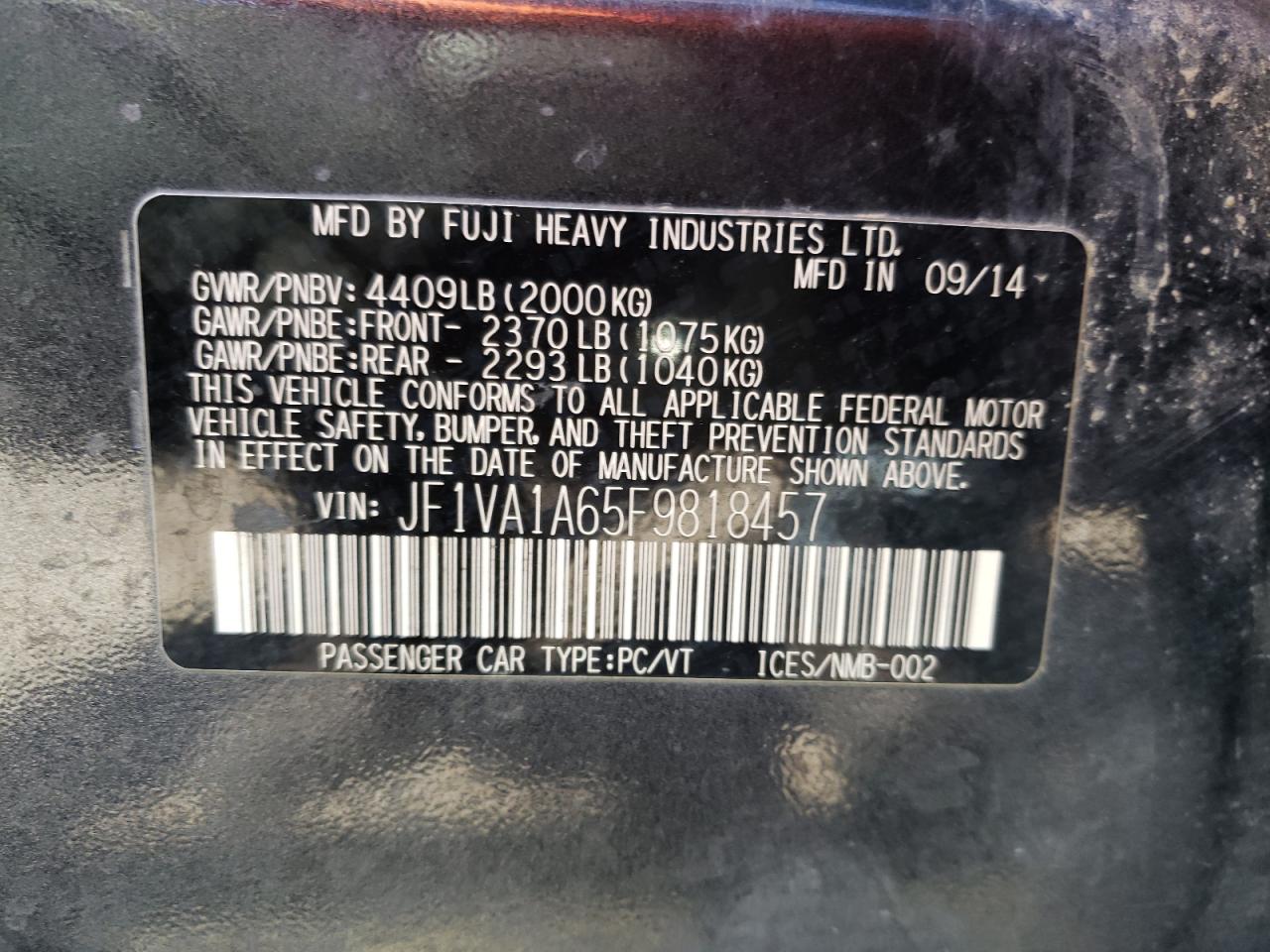 Фото 10 с аукциона – 2015 SUBARU WRX с VIN JF1VA1A65F9818457