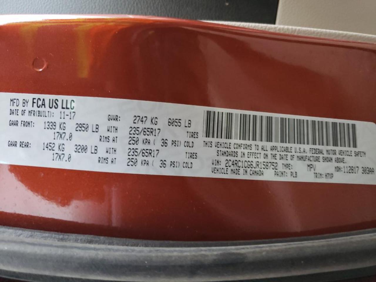 Photo 10 from auction – 2018 CHRYSLER PACIFICA L with VIN 2C4RC1CG6JR158752