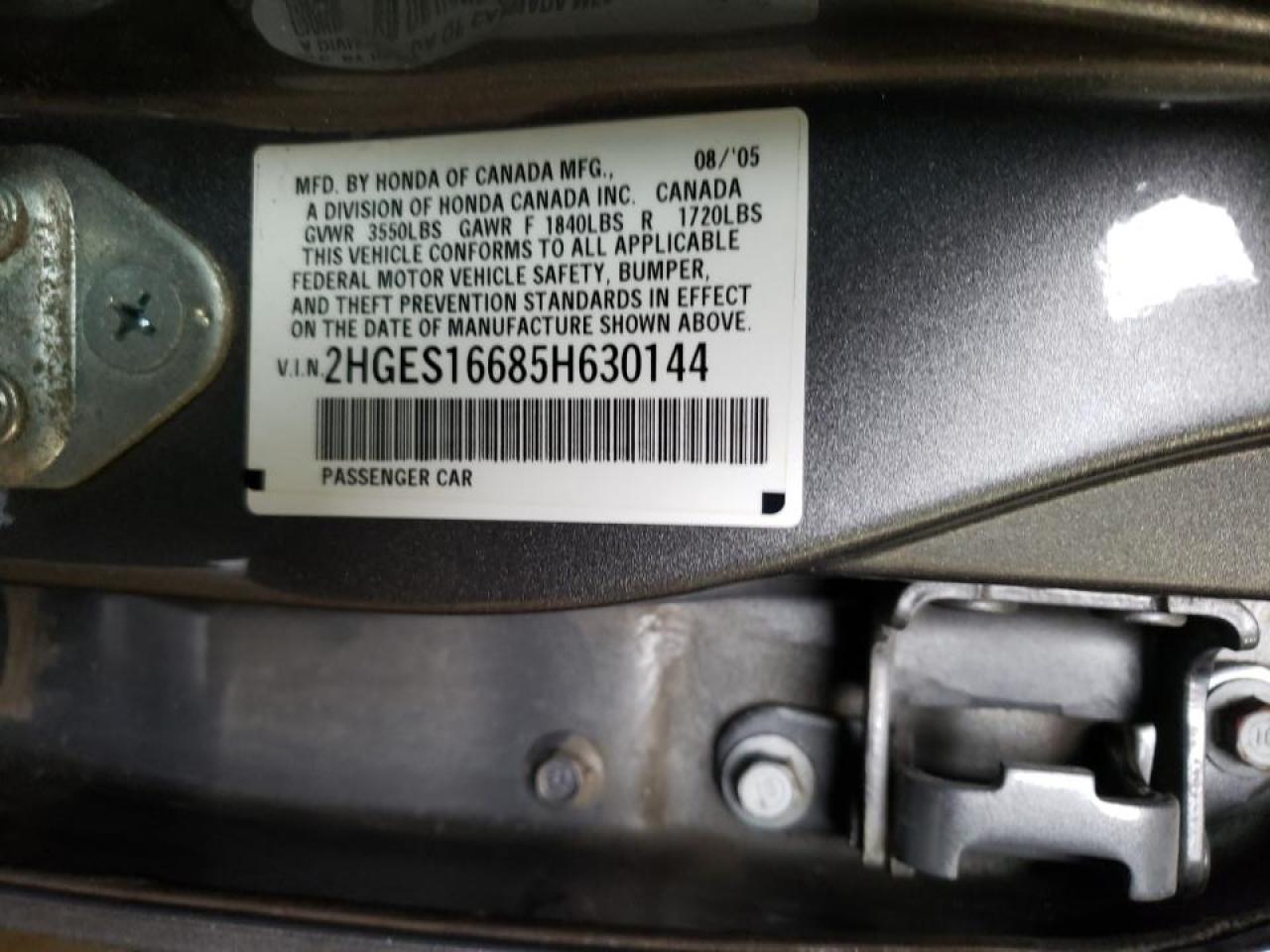 Photo 10 from auction – 2005 HONDA CIVIC LX with VIN 2HGES16685H630144