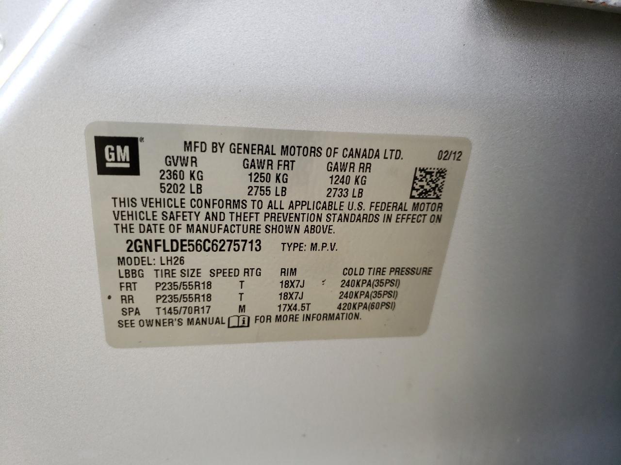 Photo 10 from auction – 2012 CHEVROLET EQUINOX LT with VIN 2GNFLDE56C6275713