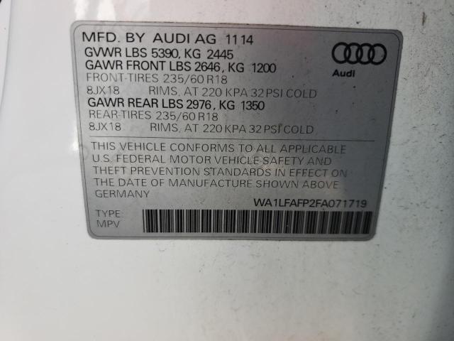 Photo 10 from auction – 2015 AUDI Q5 PREMIUM with VIN WA1LFAFP2FA071719