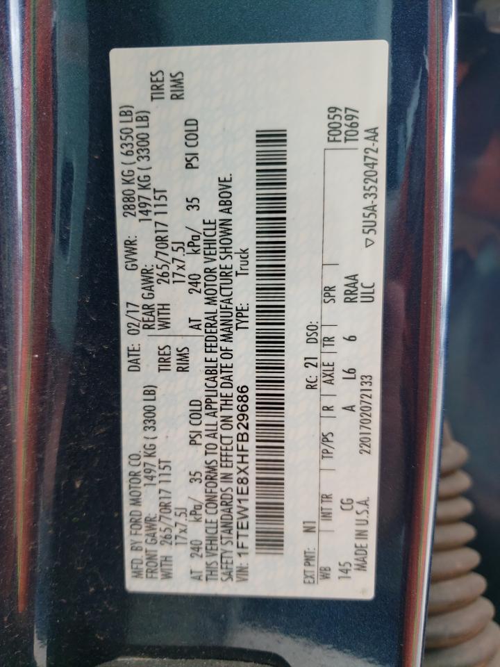 Photo 10 from auction – 2017 FORD F150 SUPER with VIN 1FTEW1E8XHFB29686