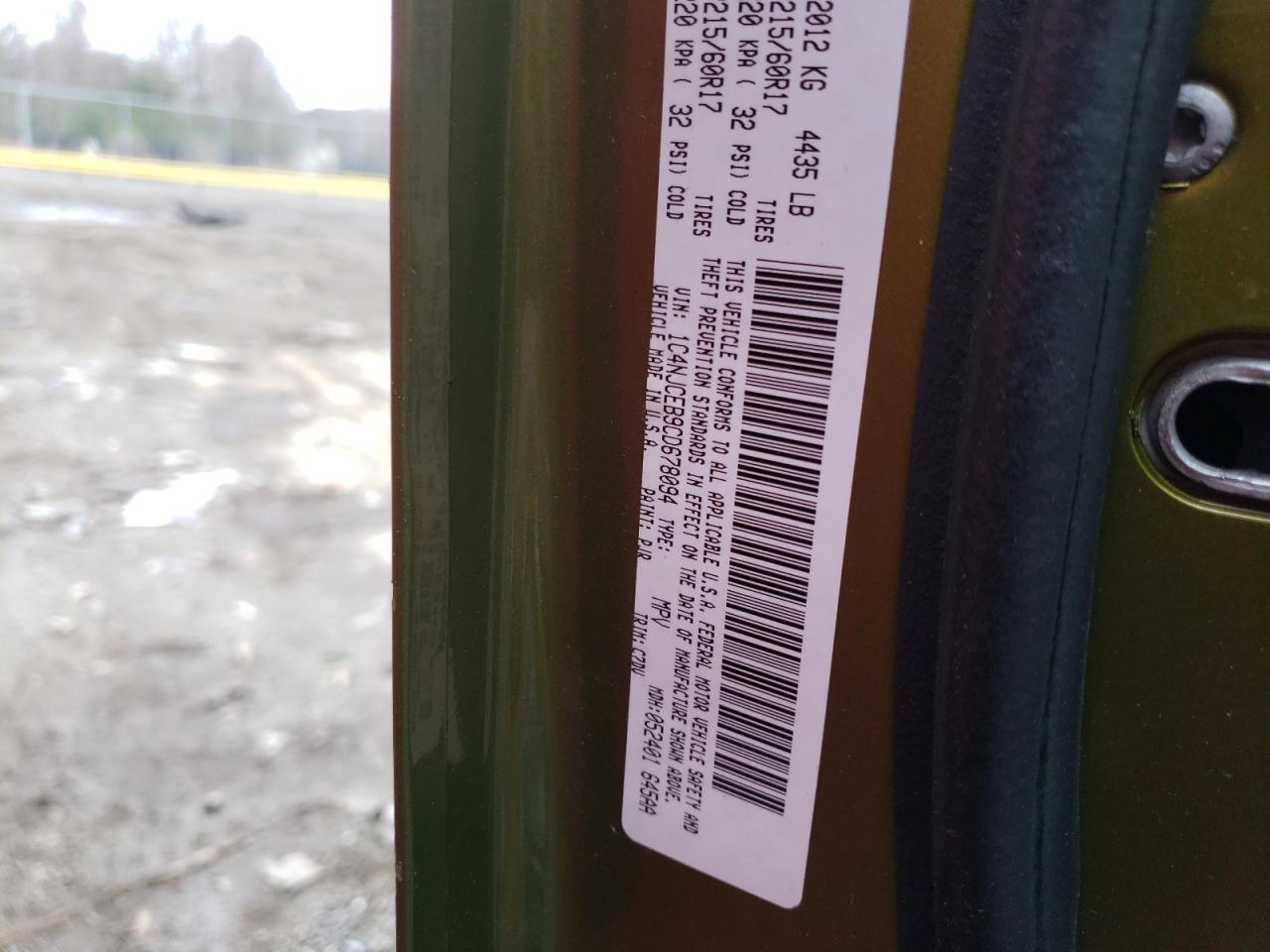 Photo 10 from auction – 2012 JEEP COMPASS LA with VIN 1C4NJCEB9CD678094
