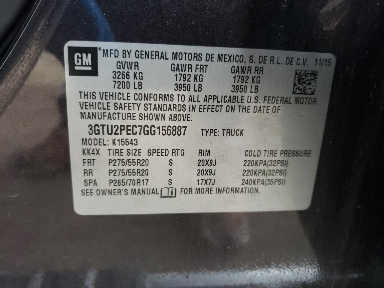 Photo 10 from auction – 2016 GMC SIERRA K15 with VIN 3GTU2PEC7GG156887