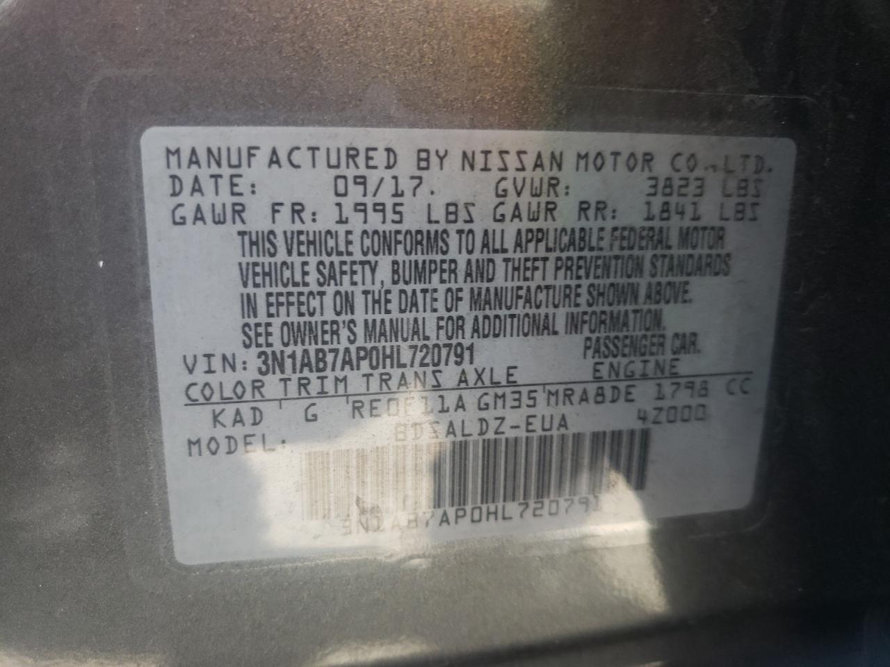 Photo 10 from auction – 2017 NISSAN SENTRA S with VIN 3N1AB7AP0HL720791
