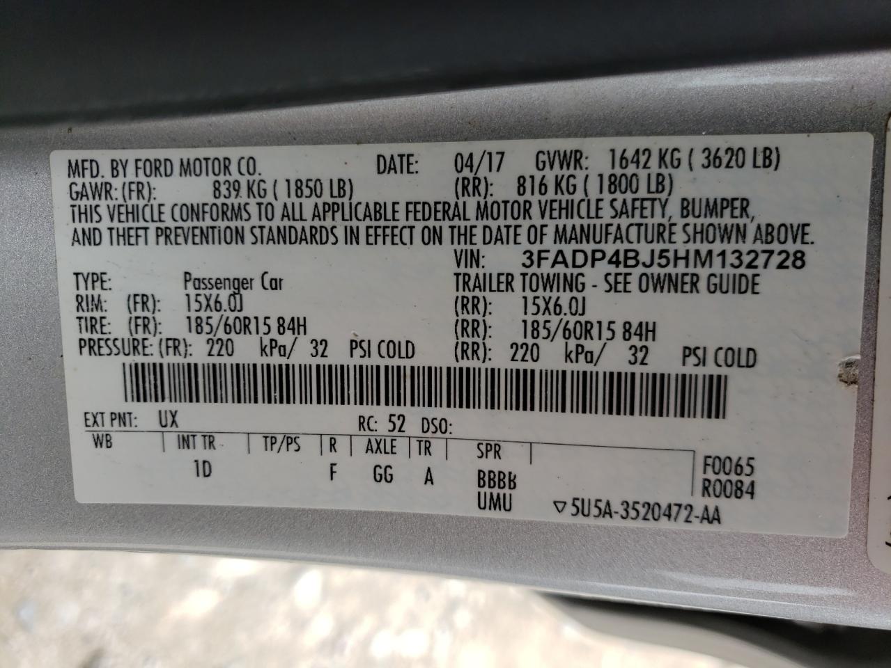 Photo 10 from auction – 2017 FORD FIESTA SE with VIN 3FADP4BJ5HM132728