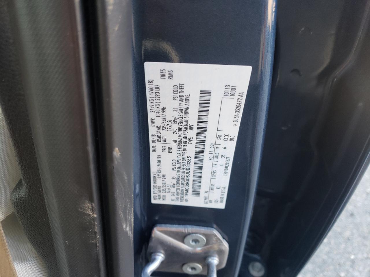 Photo 10 from auction – 2018 FORD ESCAPE SE with VIN 1FMCU9GD8JUB33285