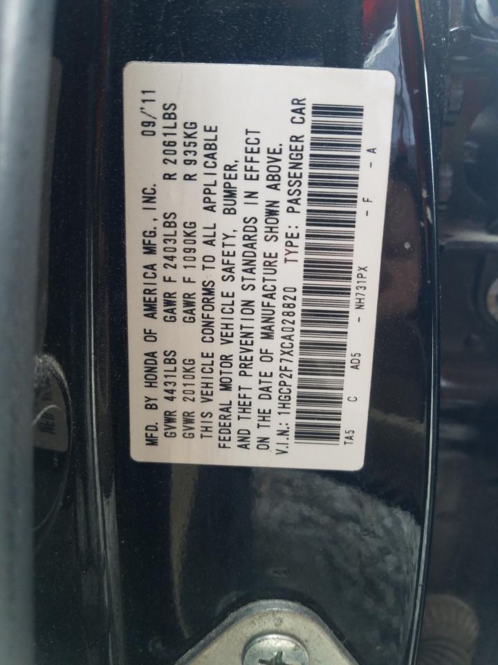 Photo 10 from auction – 2012 HONDA ACCORD EX with VIN 1HGCP2F7XCA028820