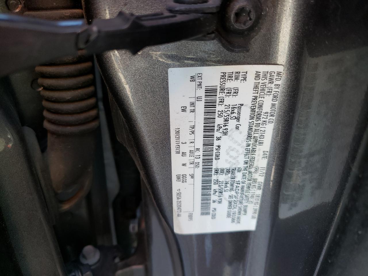 Photo 10 from auction – 2013 FORD FOCUS SE with VIN 1FADP3F2XDL193386
